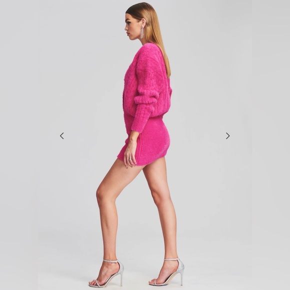 Retrofete pink v-neck sweater dress w/ chic silver buttons. Size XS- Hi Barbie! - Picture 2 of 5